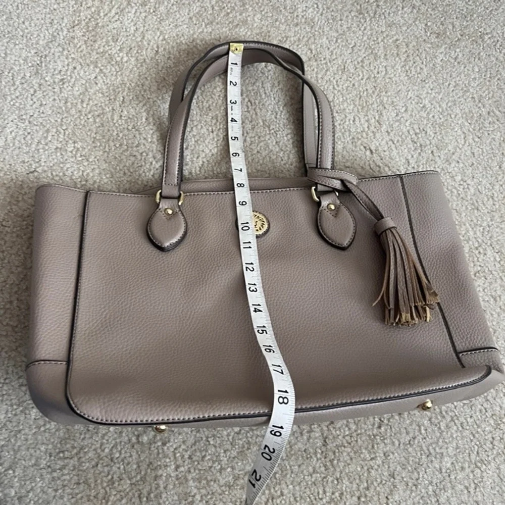 Anne Klein Tote Bag, Faux Leather, Lion Logo,‎ Tassel Charm, Taupe